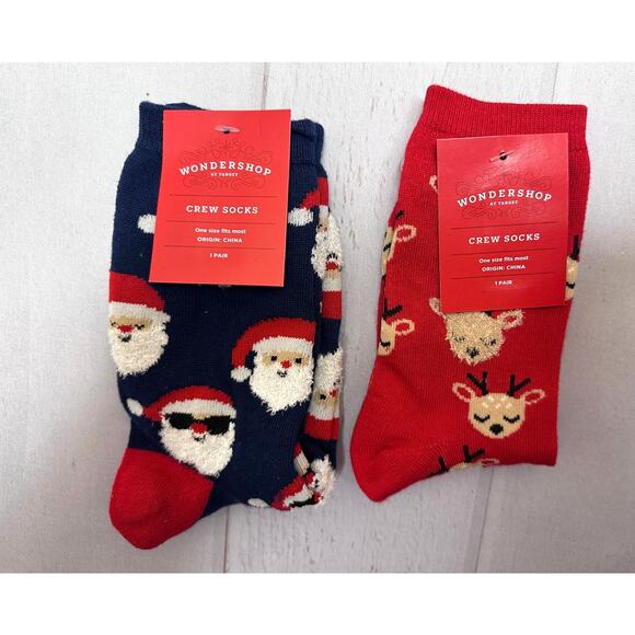 Wondershop Cool Santa and Reindeer Christmas Crew Socks Women's One Size New - Picture 2 of 9